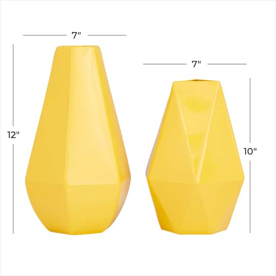 CosmoLiving by Cosmopolitan Yellow Iron Contemporary Vase, 12" x 10"